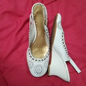 BCBGirls - cream and gold 2" wedge sling back
